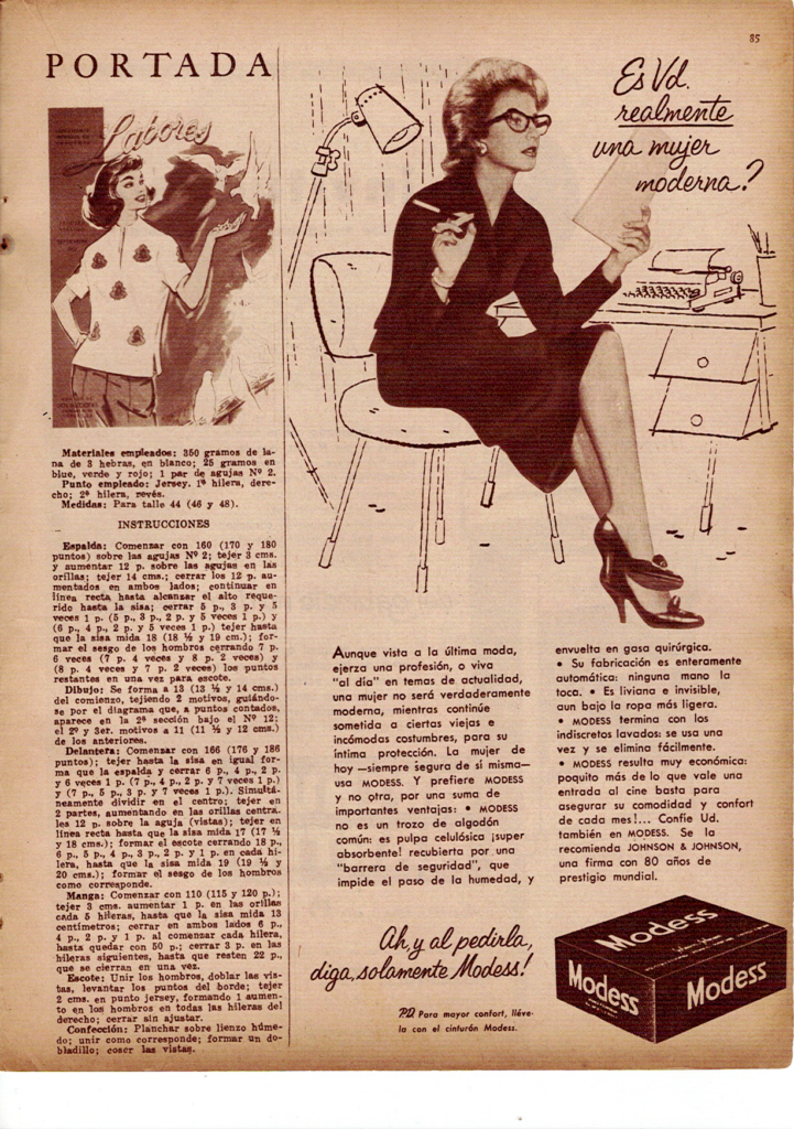 Propaganda de compresas menstruales que se titula Es usted realmente una mujer moderna?